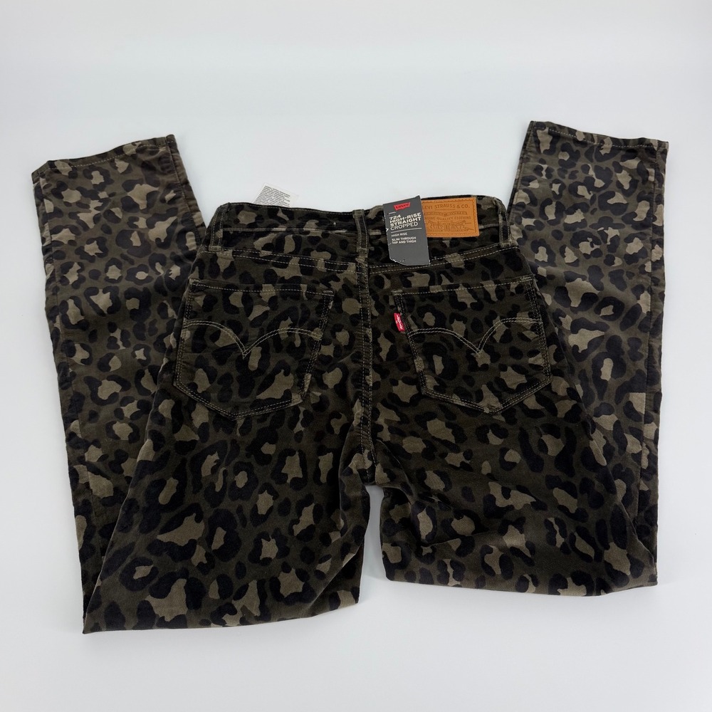 Levi's 724 High Rise Straight Cropped Jeans Women 24 Green Leopard NWT Corduroy - Picture 2 of 13